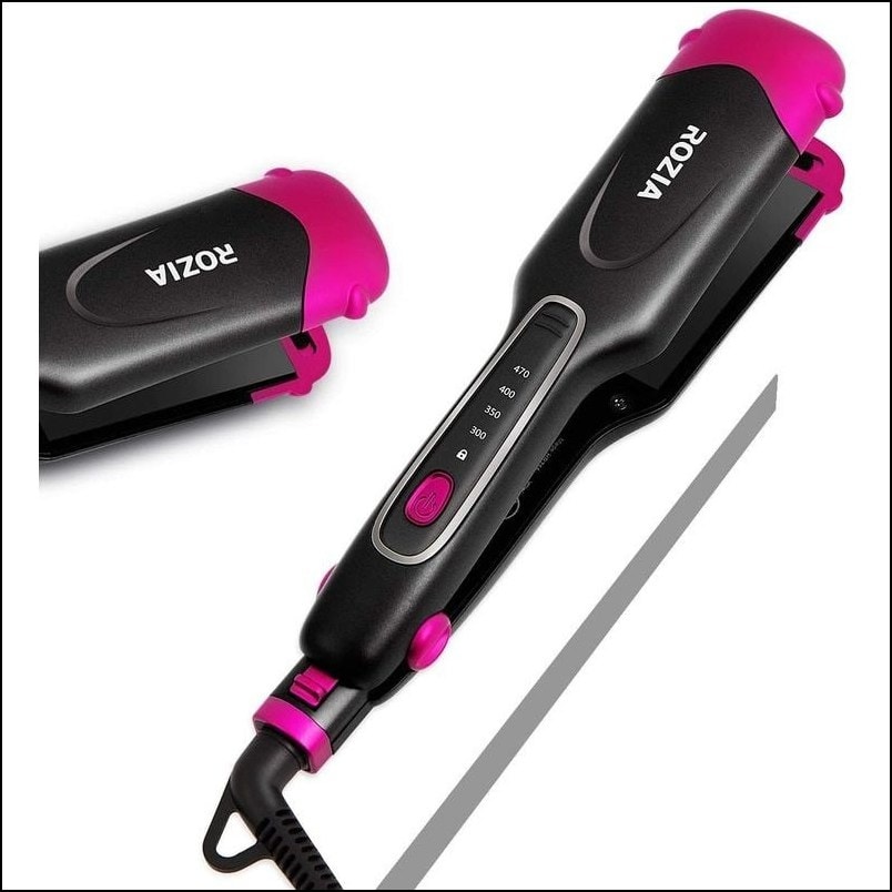 Rozia - 3 in 1 Easy Crimp & Perfect straight & Curl hair, Adjustable Temp, 360?swivel cord with LCD
