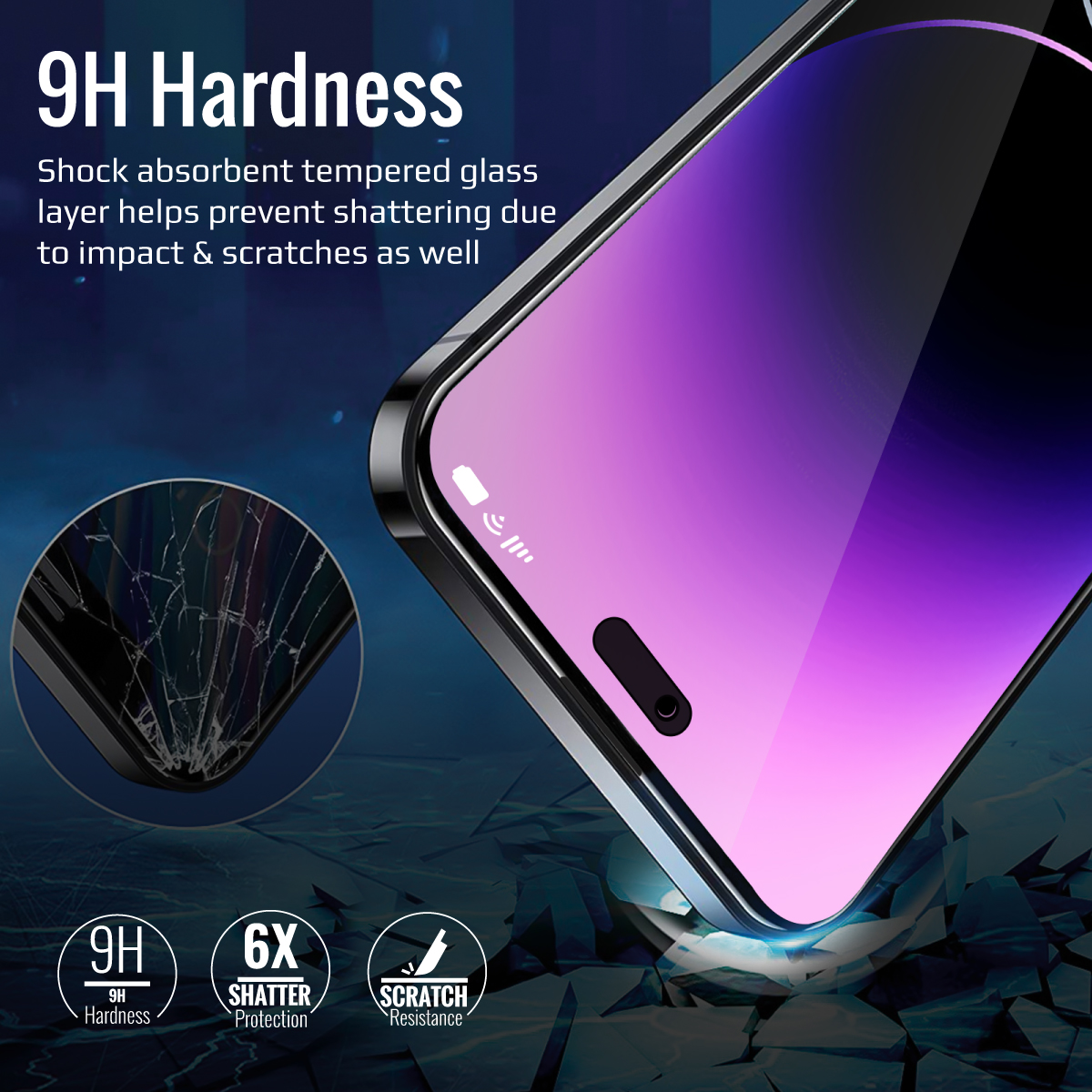 Promate Privacy Glass Screen Protector for iPhone 14 Pro Max with Silicone Bumper and Shatter Protection, Aegis-i14ProMax