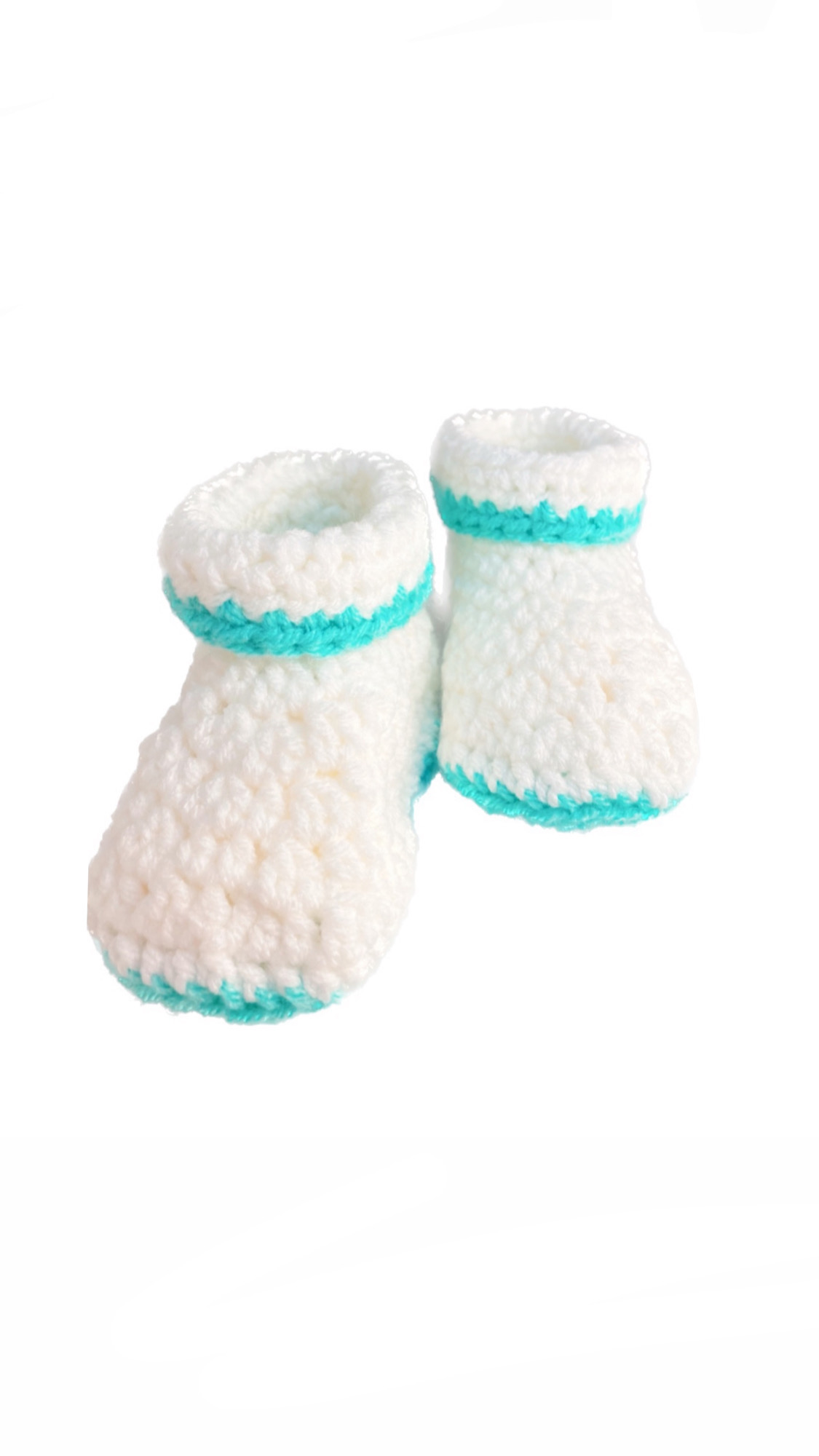 Pikkaboo Cuddles and Snuggles Crochet Baby Booties - White & Green