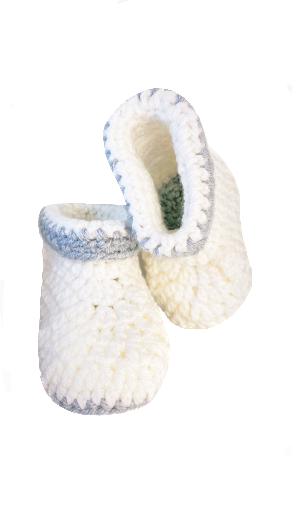Pikkaboo Cuddles and Snuggles Crochet Baby Booties - White & Thick Grey
