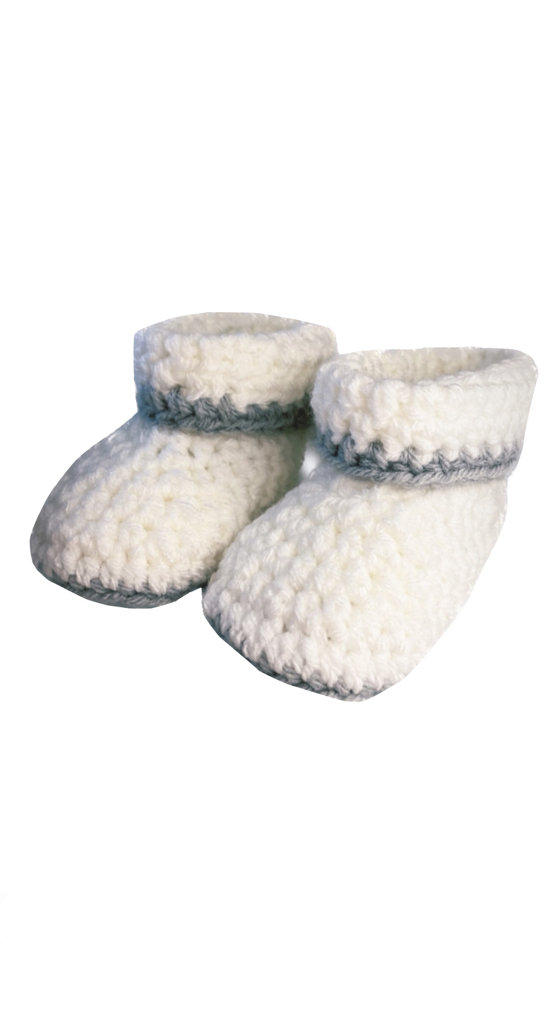Pikkaboo Cuddles and Snuggles Crochet Baby Booties - White & Grey