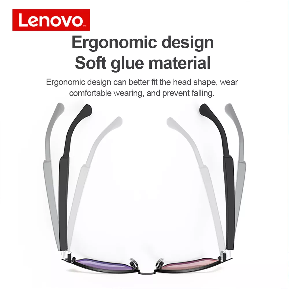 Lenovo Lecoo C9 Smart Anti-Blue Light Fashion Glasses HiFi Wireless Bluetooth 5.0 Headphones Removable Lenses, Black
