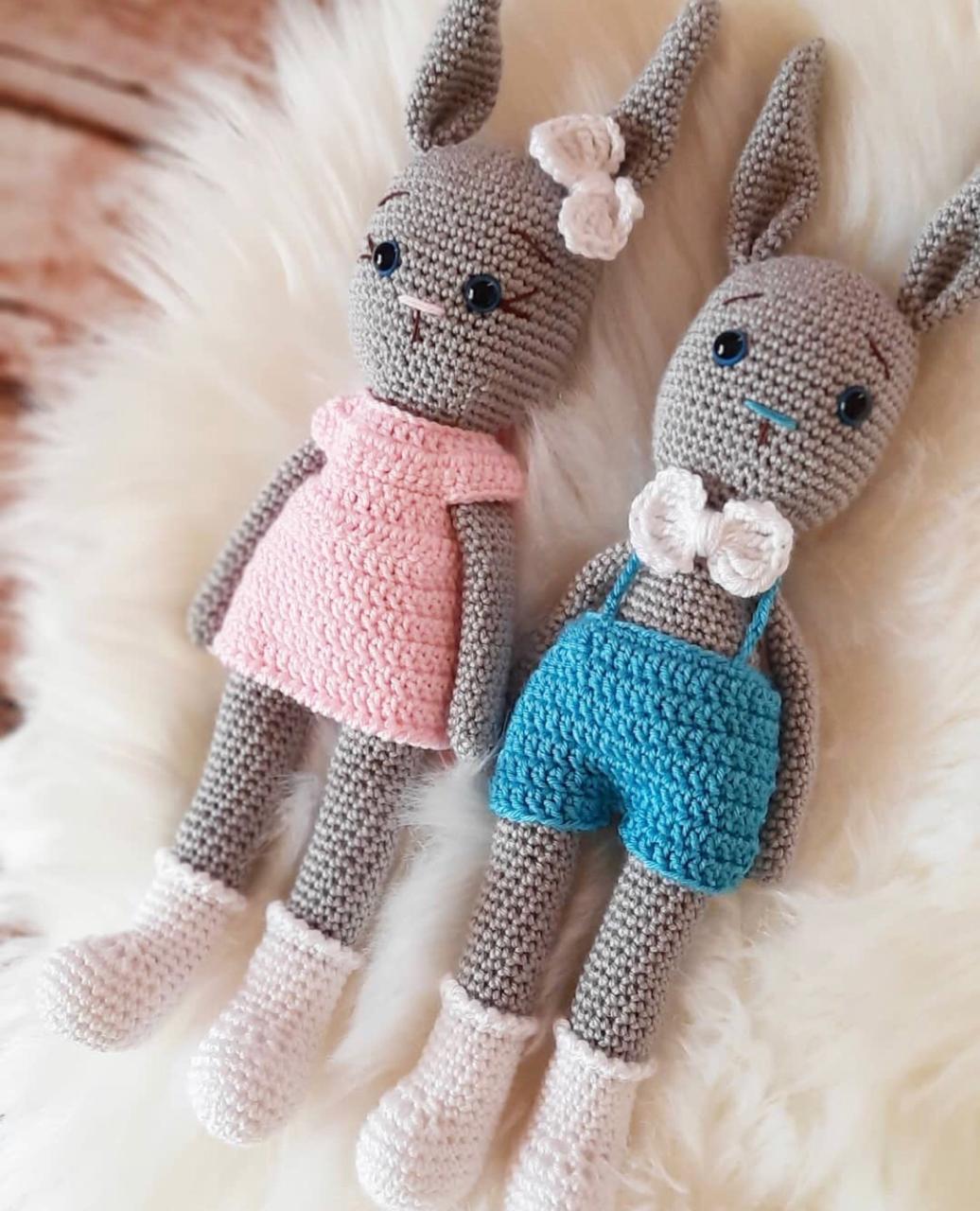 Pikkaboo - Crochet Bunny Tieback Clips Pair - Pink and Blue