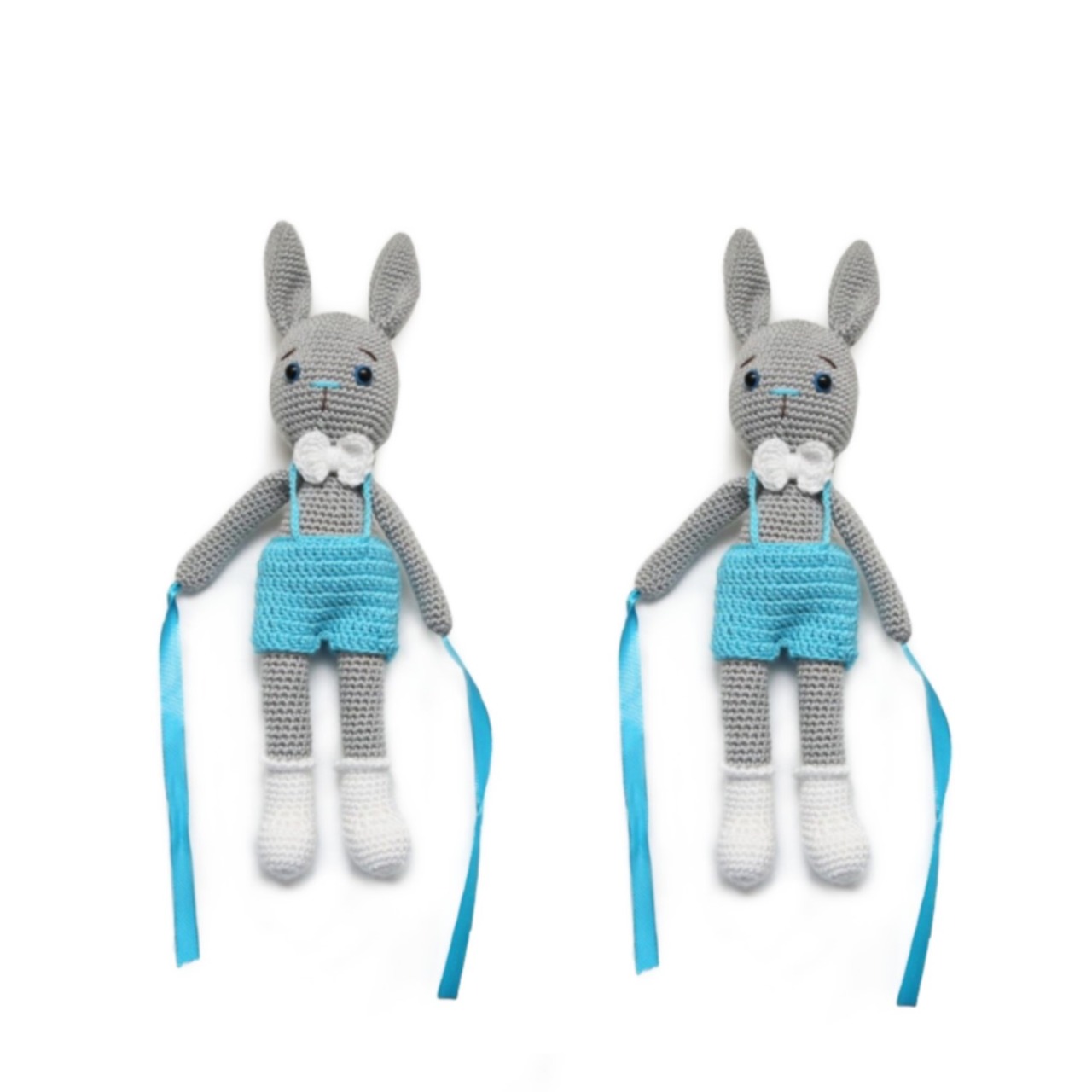 Pikkaboo - Crochet Bunny Tieback Clips Pair - Blue and Grey