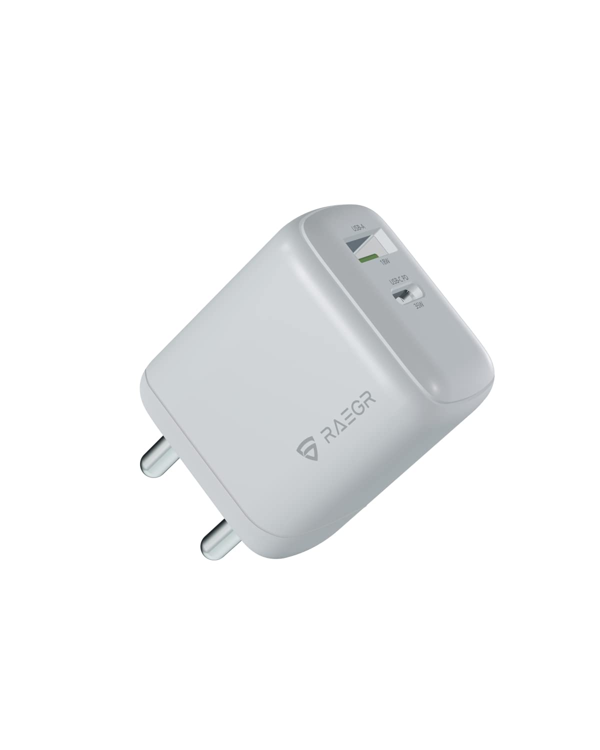 RAEGR RapidLink 600, 35W GaN Fast Charger PD Adapter Powered by TAGORE TrustedGaN Technology, Type-C PD+USB-A Dual Port Wall Charger, BIS Certified, Compatible with MacBook Air, Phones, iPad, Tablets