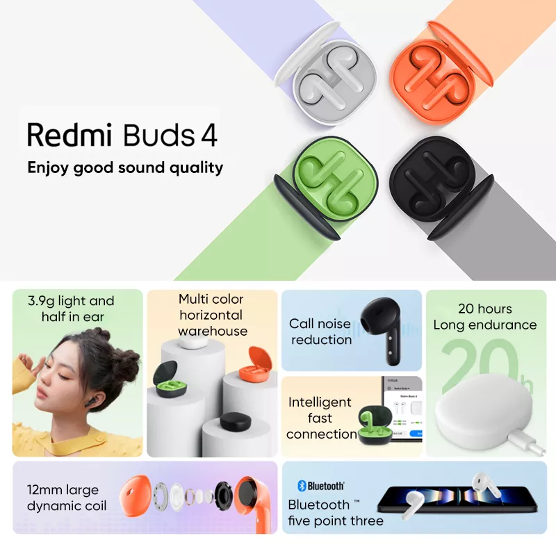 Xiaomi Redmi Buds 4 Lite TWS Earphone Bluetooth 5.3 Active Noise Cancelling Long Battery Life IP54, White
