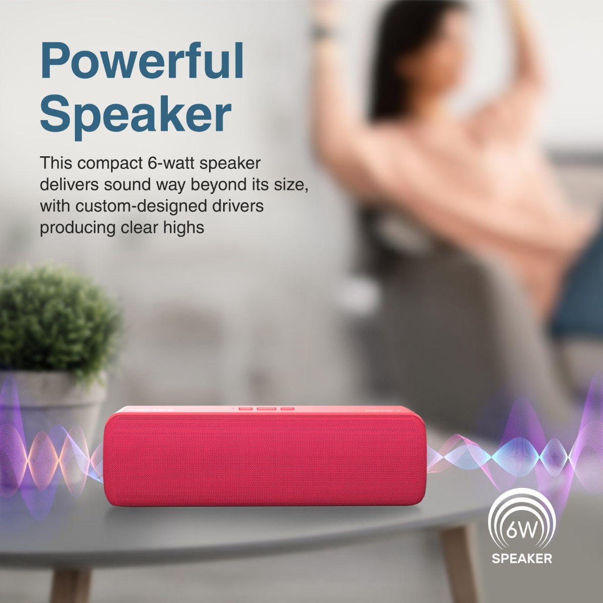 Promate Bluetooth Speaker, Portable HD 6W True Wireless Speaker with Bluetooth 5.0, Long Playtime, USB Media Port, Micro SD Card Slot and 3.5mm Port for iPhone 13, iPad Air, iPod, Capsule-2.RED