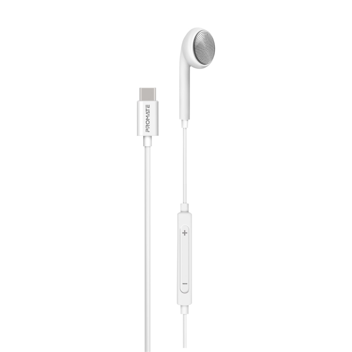 Promate USB-C Mono Earphone with Built-In Mic, Call Function and In-Line Button Controls, Lingo-C.White