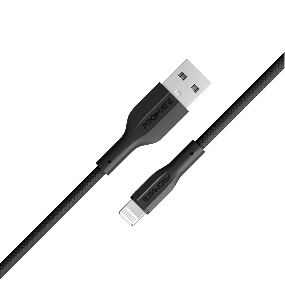 Promate USB-A to Lightning Cable, Durable 10W USB-A to Lightning Charger with 480 Mbps Data Transfer, 10000 Bend Test and 100 cm Anti-Tangle Silicone Cord for iPhone 14, iPad, AirPods Pro, XCord-Ai.BLACK