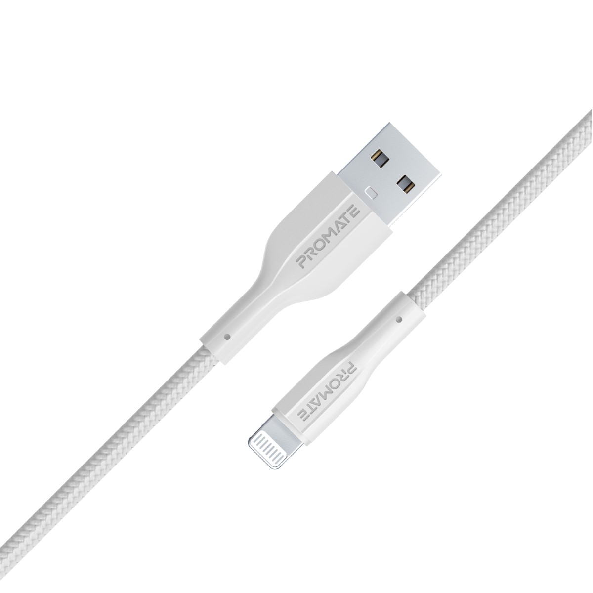 Promate USB-A to Lightning Cable, Durable 10W USB-A to Lightning Charger with 480 Mbps Data Transfer, 10000 Bend Test and 100 cm Anti-Tangle Silicone Cord for iPhone 14, iPad, AirPods Pro, XCord-Ai.WHITE