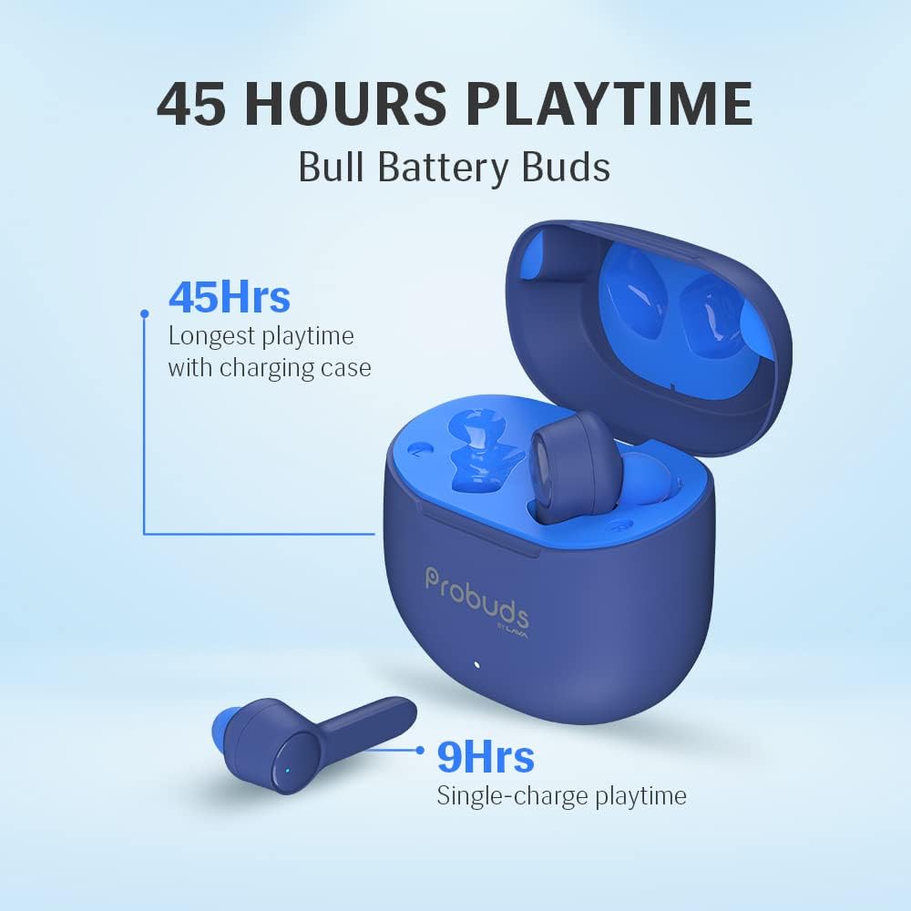 Lava Probuds 21 45 Hrs Playtime with 60Mah Bull Battery Bluetooth Truly Wireless in Ear Earbuds with Mic Touch Control Type-C Fast Charging, Voice Assistant & IPX4 (Sunset Red)