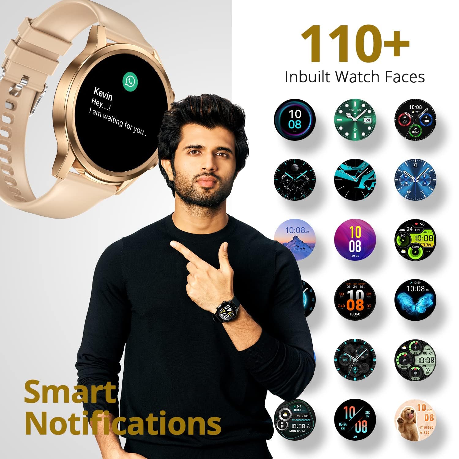 Fire-Boltt Infinity 1.6" Round Display Smart Watch, 400*400 Pixel High Resolution, Bluetooth Calling with Voice Assistance, 300 Plus Sports Modes & Internal Storage of 4GB to Store 300+ Songs, Rose Gold