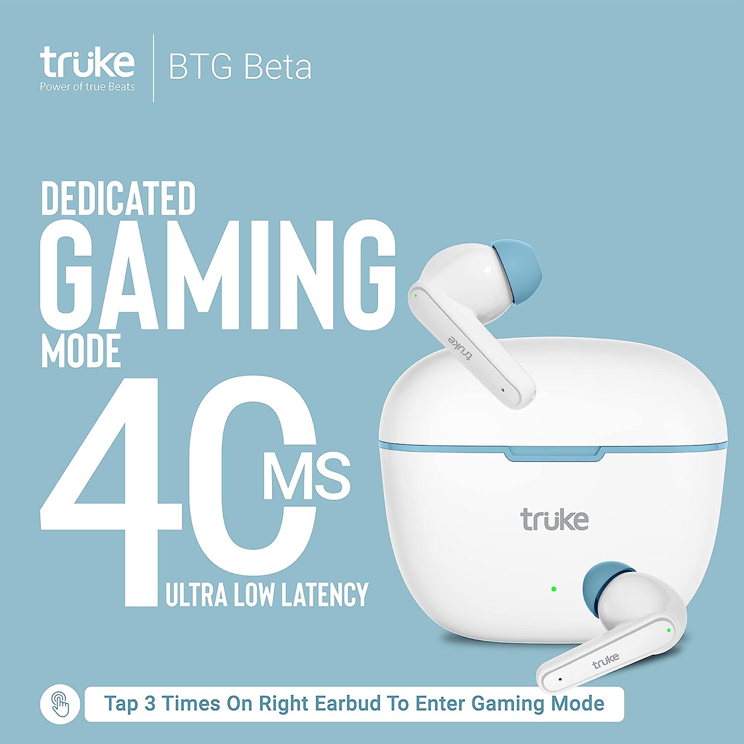 truke Newly Launched BTG Beta True Wireless in Ear Earbuds with 13mm Big Speaker Drivers,38H Playtime,Fast Charging,True Gaming Mode,Instant Pairing,AAC Codec,Dual-Mic ENC,Bluetooth 5.3, IPX4Â(White)