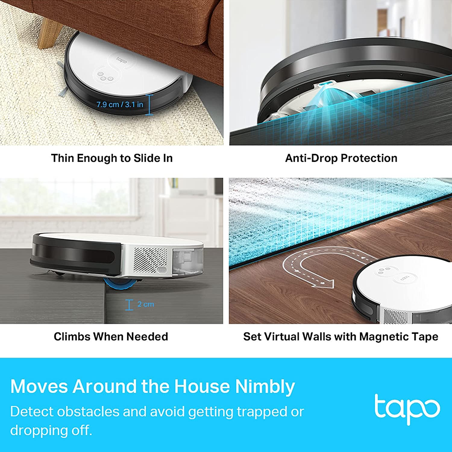 TP-Link Tapo RV10 2-in-1 Robotic Vacuum Cleaner & Mop, 4-Level 2000Pa Suction, Google Assistant & Alexa Compatible | Auto-Charging | Auto-Boost | 3-Hour Continuous Cleaning | Hub Included