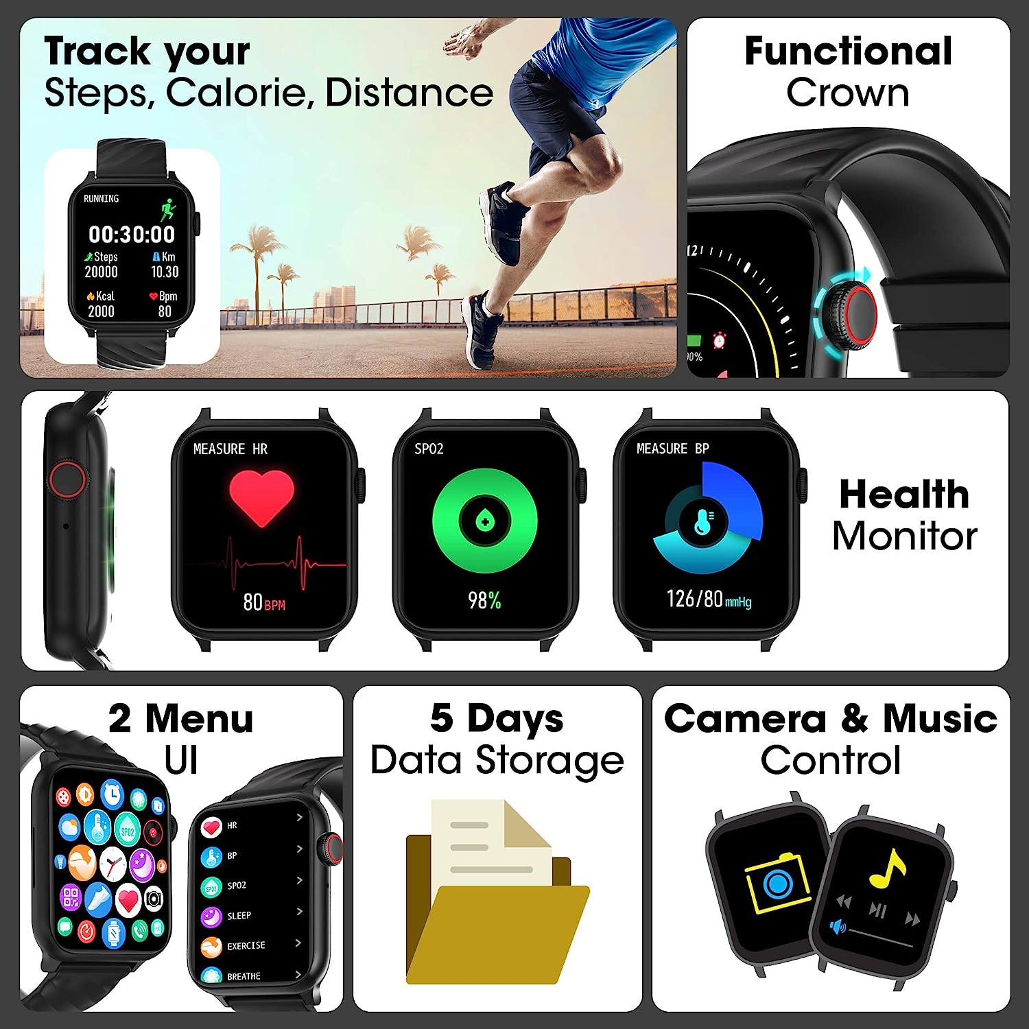 ZEBRONICS Iconic LITE AMOLED Smartwatch with Bluetooth Calling, 100+ Sport Modes, IP67, 1.78" 2.5D Curved Display, Voice Assistant, 10 Built-in / Customizable Watch Faces and Sleep Monitor (Black)