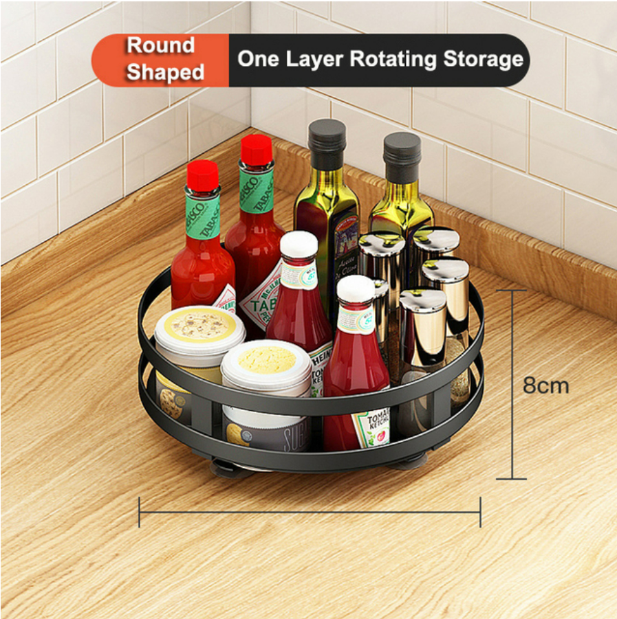 1 Tier Round Multipurpose Turntable, 360° Rotating Spice and bottle Rack Organizer for Cabinet, Round Stainless Steel Spinning Organizer for Kitchen, Pantry, Countertop, Refrigerator, Bathroom