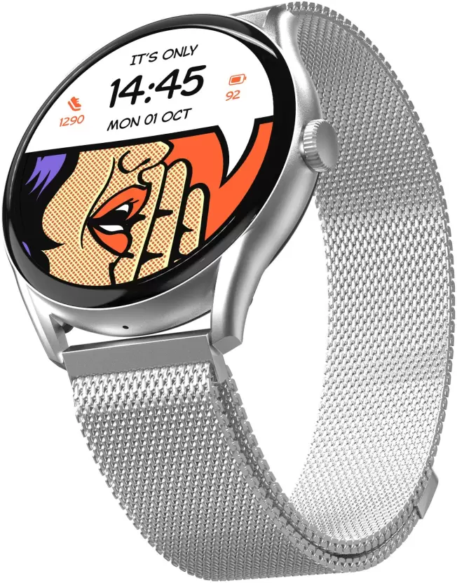 Fitshot Aster 1.43inch round AMOLED Display with BT Calling,1000 Nits brightness Smartwatch  (Silver Strap, Regular)