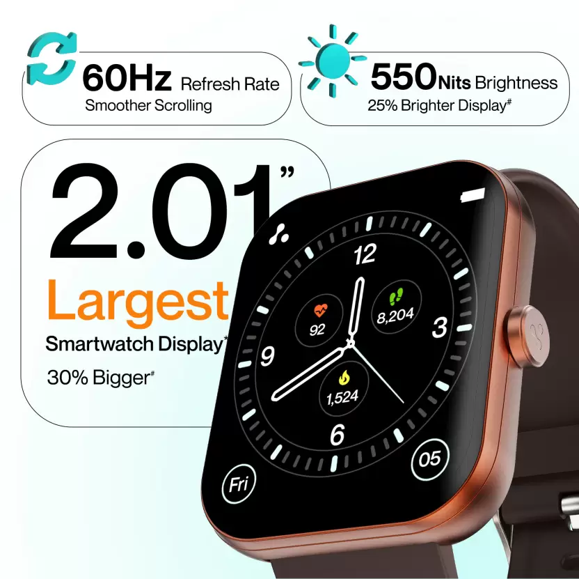 Ambrane Wise Eon Max with 2.01'' Lucid display, BT Calling, with customisable watch face Smartwatch  (Grey Strap, Regular)