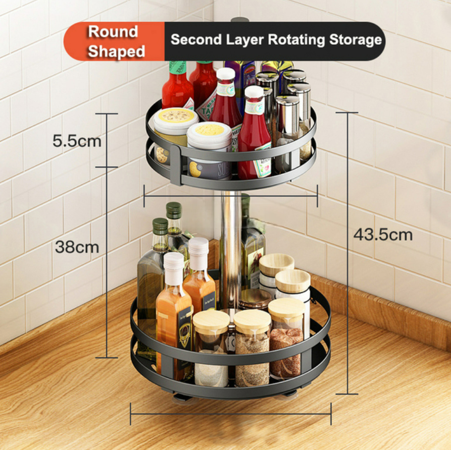 2 Tier Round Multipurpose Turntable, 360° Rotating Spice and bottle Rack Organizer for Cabinet, Round Stainless Steel Spinning Organizer for Kitchen, Pantry, Countertop, Refrigerator, Bathroom