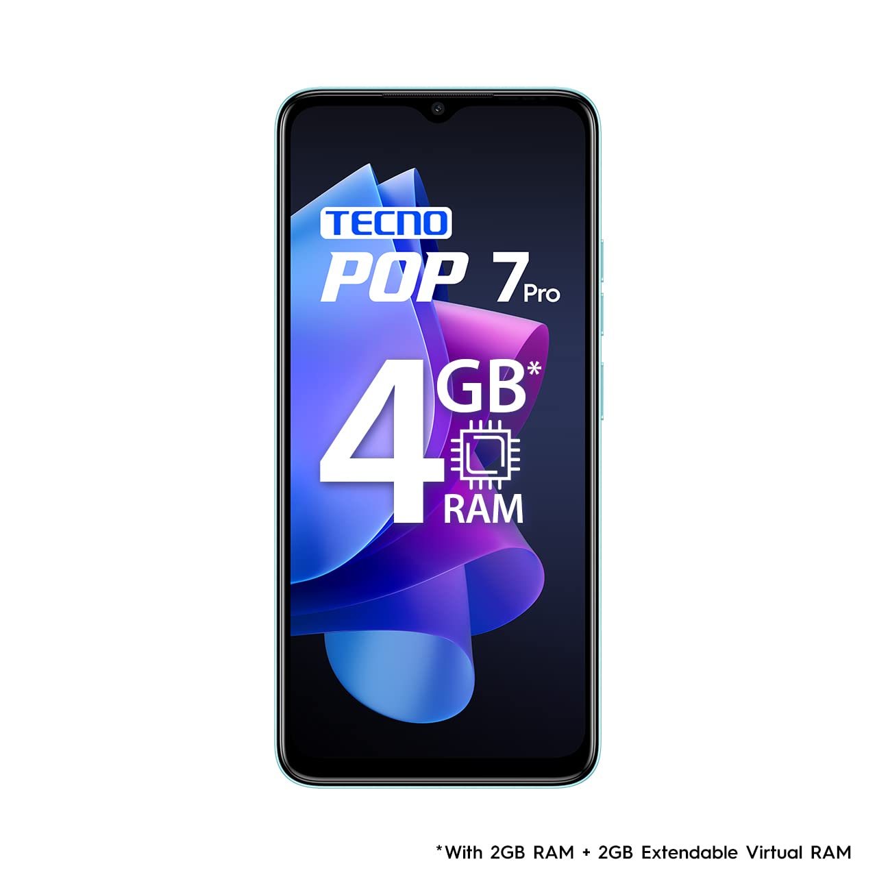 Tecno POP 7 Pro (Uyuni Blue, 2GB RAM,64GB Storage) | Type C Port | 12MP Dual Camera | Up to 4GB RAM with Memory Fusion