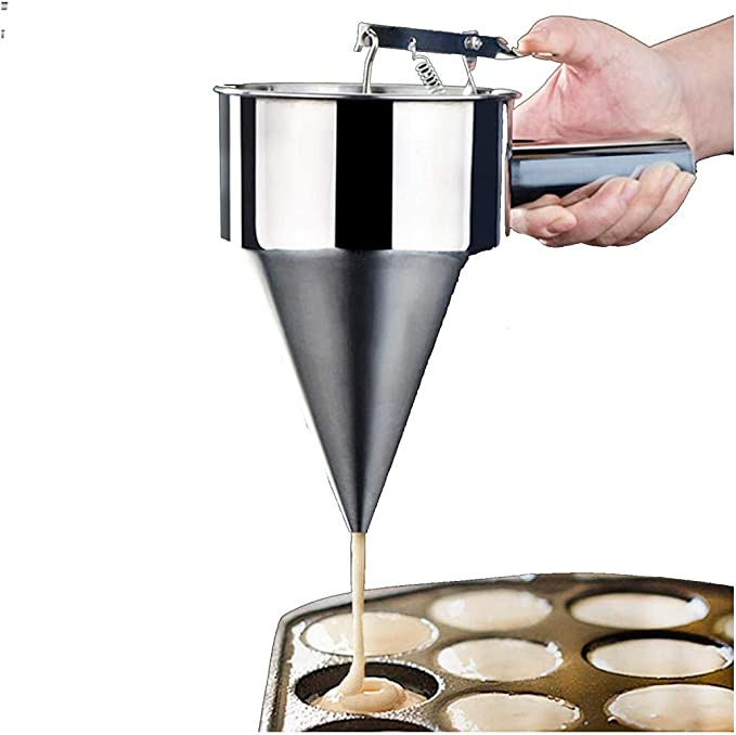 Fuoliystep Piston Funnel,stainless Steel Funnel with Rack, Stainless Steel Confectionery Funnels, Pancake Batter