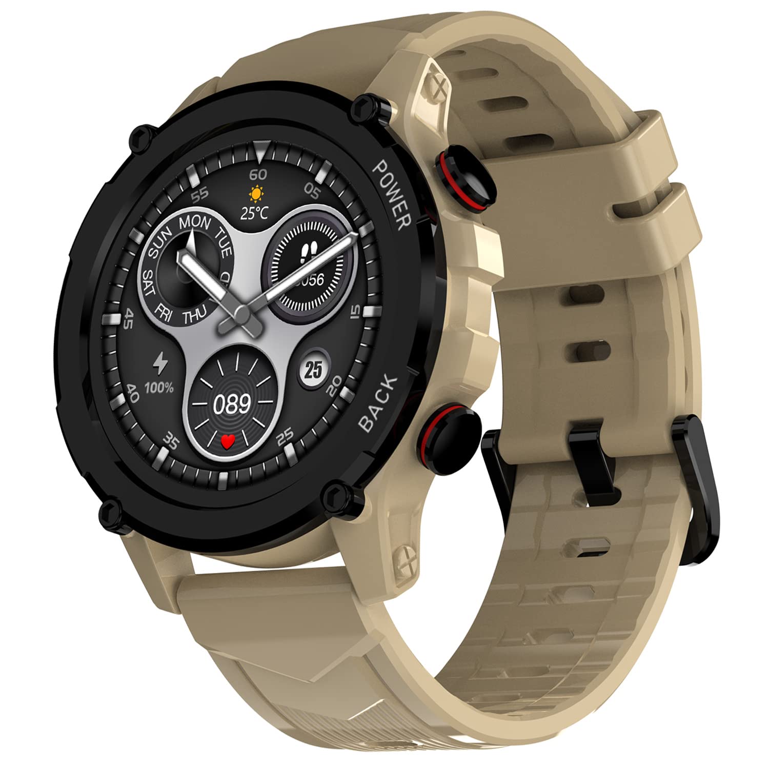 Maxima Max Pro X4+ Rugged Bluetooth Calling Smart Watch 1.32" Round Always on Premium Display with 360x360 px Resolution, AI Voice Assitant, Advance UI, 340 mah Big Battery, HR/SpO2, 150+ Watch Faces, Military Green