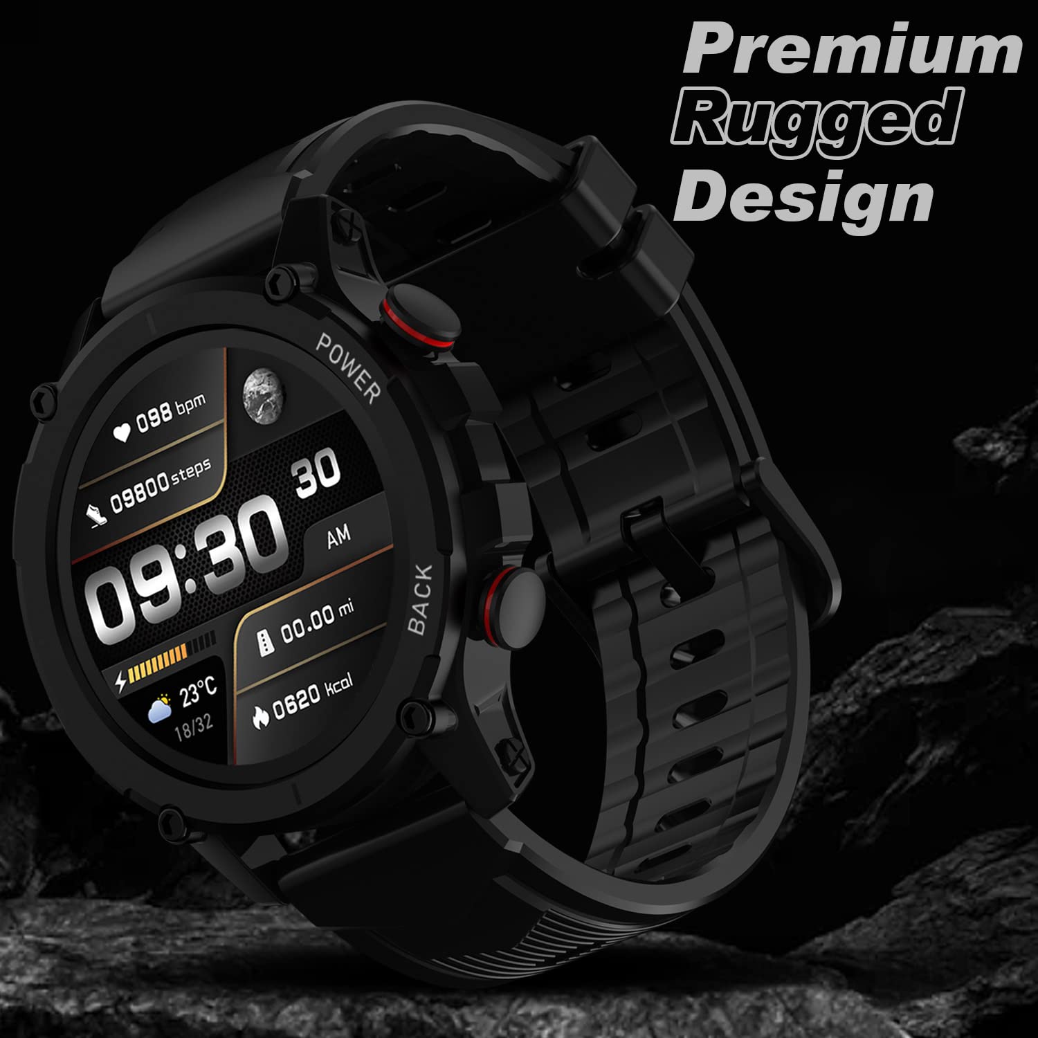 Maxima Max Pro X4+ Rugged Bluetooth Calling Smart Watch 1.32" Round Always on Premium Display with 360x360 px Resolution, AI Voice Assitant, Advance UI, 340 mah Big Battery, HR/SpO2, 150+ Watch Faces, Military Green
