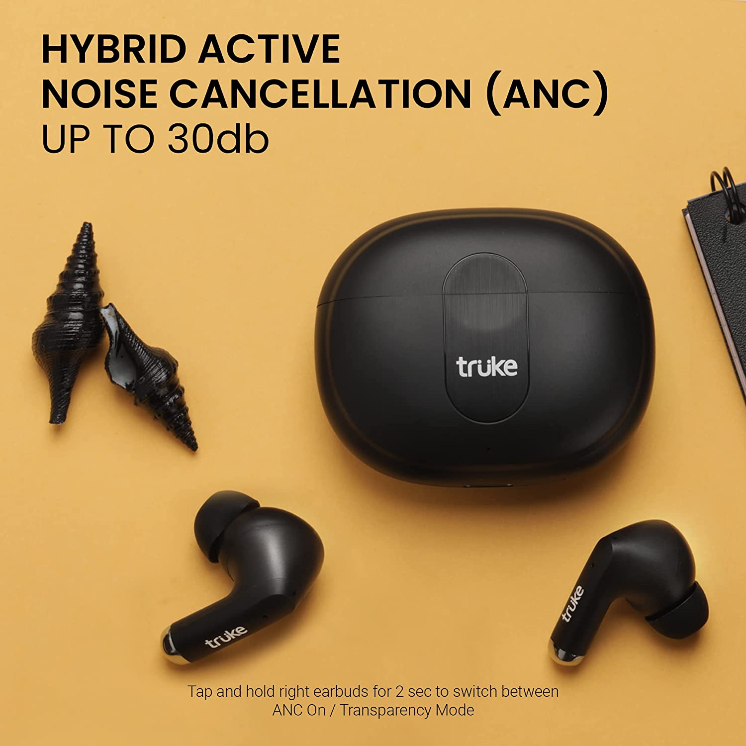 truke Newly Launched Buds A1 True Wireless Earbuds with 30dB Hybrid ANC, 48H Playtime, Quad-Mics with ENC, 3+1 EQ Modes, Fast Charging, Gaming Mode, Instant Pairing, AAC Codec, BT 5.3, IPX4 (Blue)