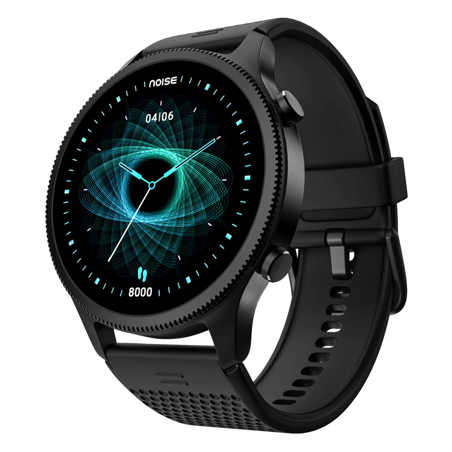 Noise Fit Halo with Textured Strap, Bluetooth Calling Round Dial Smart Watch, 1.43" AMOLED Display, Premium Metallic Build, Always on Display, Smart Touch Tech, HR & Stress Monitor-Statement Black