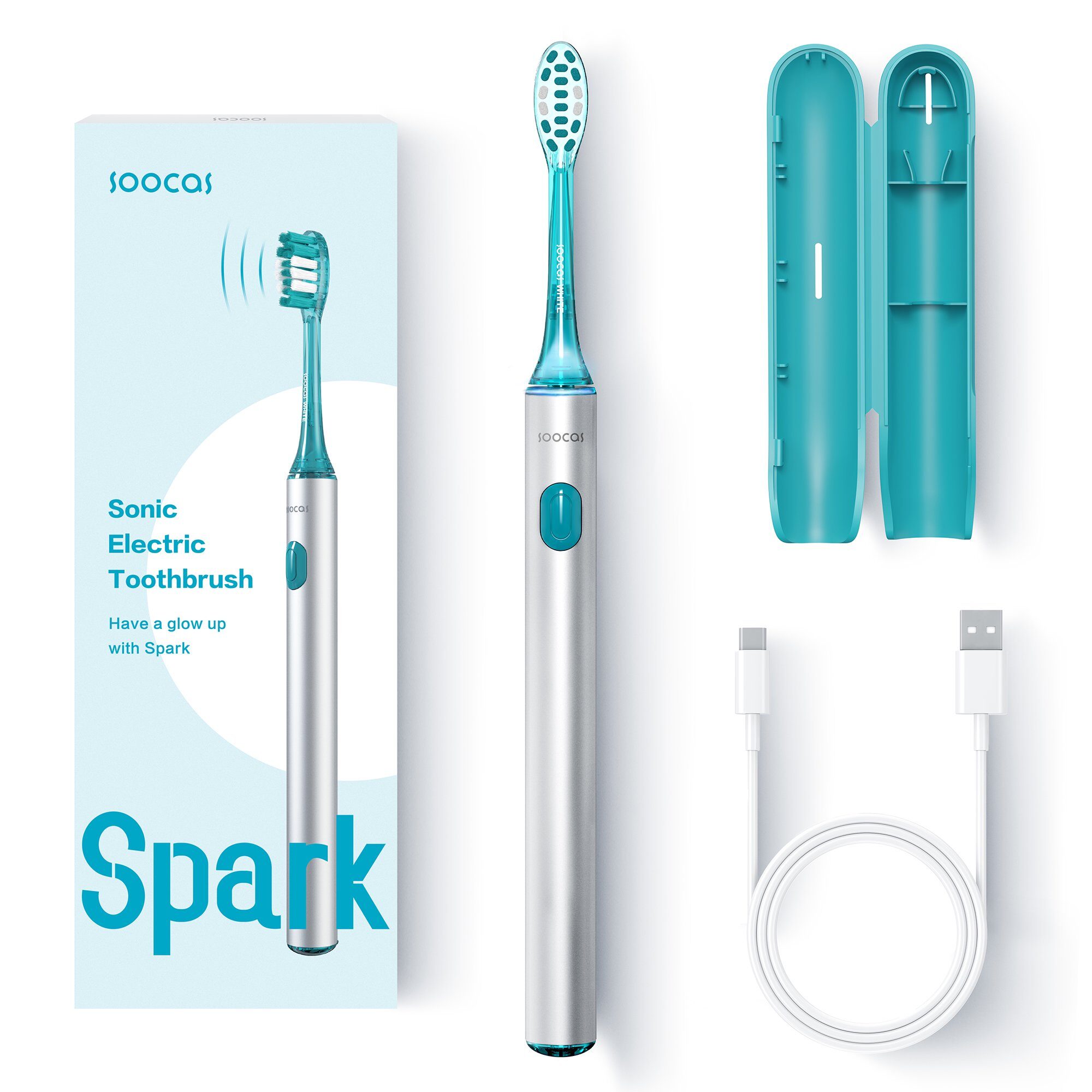SOOCAS Spark Electric Toothbrush for Travel, Battery Rechargeable, Silver Spark MT1