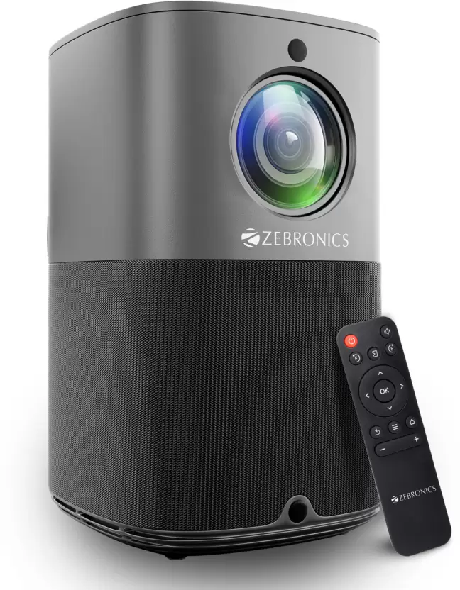 ZEBRONICS ZEB-PIXAPLAY 18 (3800 lm / Remote Controller) Portable with Dolby Audio, E-focus, 1080p, Dual band WiFi, Wireless screen mirroring, Bluetooth 5.1, App download Android Smart Projector (Metal Grey)