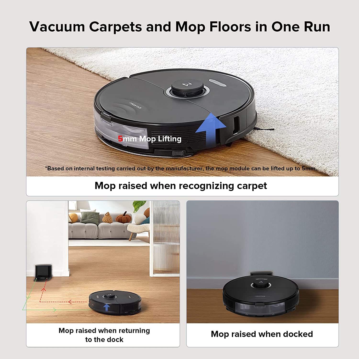 Roborock S8 Robot Vacuum and Mop Cleaner, DuoRoller Brush, 6000Pa Suction, ReactiveAI 2.0 Obstacle Avoidance, Sonic Mopping, Auto Lifting Mop, Works with Alexa, Perfect for Pet Hair, White