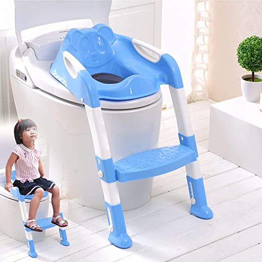 Adjustable Ladder Seat Chair Baby Toddler Kids Potty Training Toilet Step (Blue)