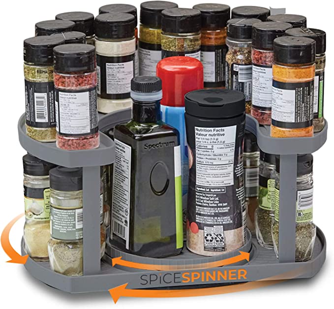 Spice Spinner Two-Tiered Spice Organizer & Holder That Saves Space, Keeps Everything Neat, Organized & Within Reach With Dual Spin Turntables