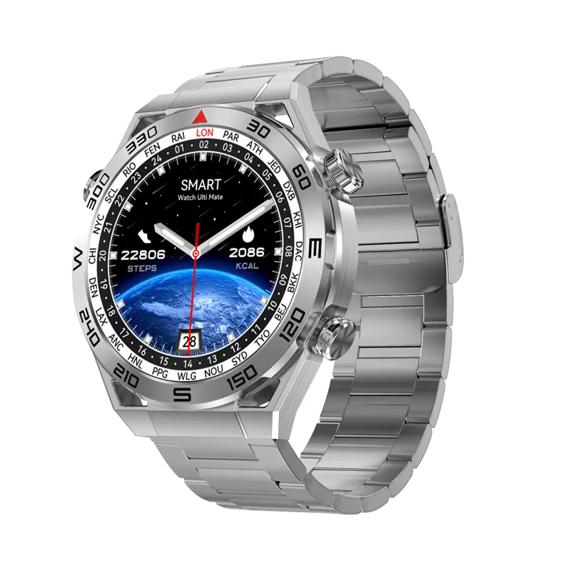 DT Ultra Mate Smart Watch Men NFC Smartwatch Wireless Charging Bluetooth Call GPS Tracker Fitness Bracelet 2023 HD Screen, Silver Steel