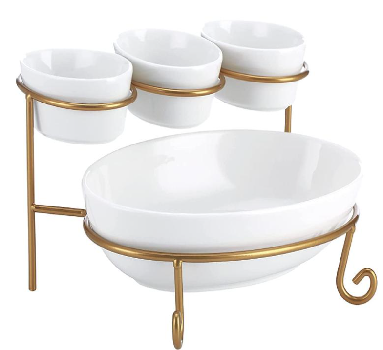 2 TIER OVAL SERVING SET WITH GOLD STAND