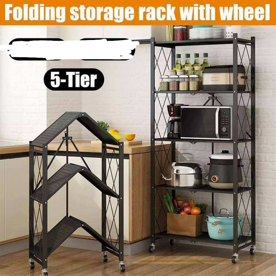 3-Tier Foldable Storage Shelves with Wheels