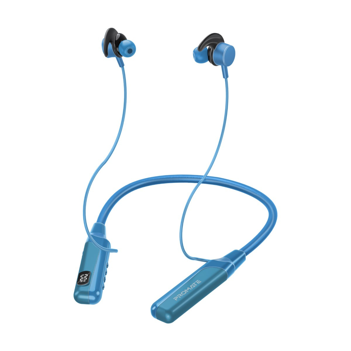 Promate Wireless Neckband Earphones, High-Definition Bluetooth 5.0 Earphones with TF Card Reader, Hall Switch Sensor, LCD Screen, Sweat-Resistance and 70Hrs Long Playtime for iPhone 14, Galaxy S23, Blend.BLUE