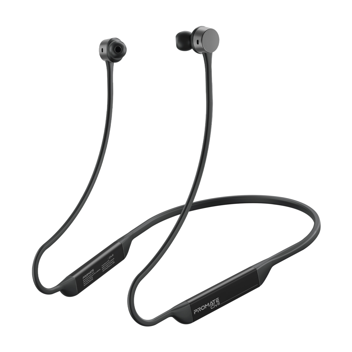Promate Wireless Neckband Earphones, Hi-Fi Lightweight Wireless Bluetooth Earphones with Anti-Slip Liquid Silicone Neckband, Hall Switch Sensor, 24H Playtime and In-Line Controls for iPhone 14, Galaxy S23, Civil.BLACK