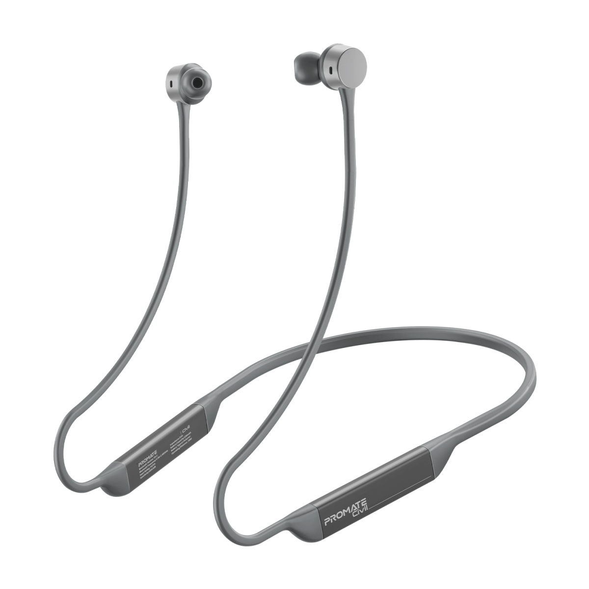 Promate Wireless Neckband Earphones, Hi-Fi Lightweight Wireless Bluetooth Earphones with Anti-Slip Liquid Silicone Neckband, Hall Switch Sensor, 24H Playtime and In-Line Controls for iPhone 14, Galaxy S23, Civil.SILVER