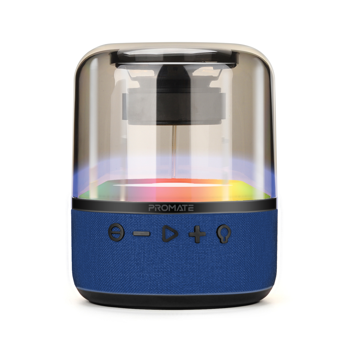 Promate Bluetooth Speaker, Premium 10W True Wireless Portable LED Speaker with 360-Degree HD Sound, Light Show, 6H Playtime, 3.5mm Audio Jack, USB Port and TF Card Slot for iPhone 14, iPad Air, iPod, Glitz-L.Blue