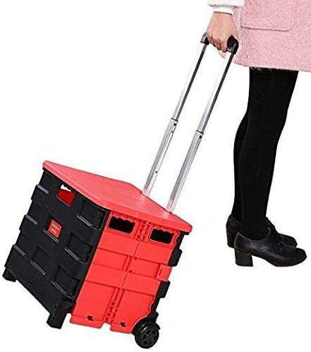 Folding Two-Wheeled Cart Tool Carrier With Cover Plastic Lightweight Portable For Shopping Picnic Travel