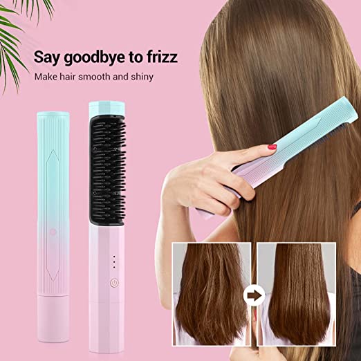 Professional Cordless Electric Hair Straightener Brush Heated Comb