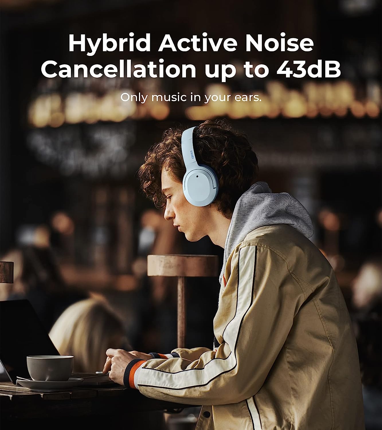 Edifier W820NB Plus Hybrid Active Noise Cancelling Headphones - LDAC Codec - Hi-Res Audio Wireless & Wired - Fast Charge - Over Ear Bluetooth V5.2 Headphones for Travel/Home/Office- Ivory