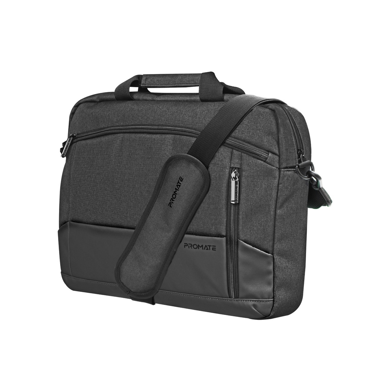 Promate Messenger Bag, Lightweight 15.6-inch Laptop Bag with Secure Zippers, Water-Resistance, Luggage Belt, Front Pocket and Multiple Compartments for MacBook Air, iPad Air, Dell XPS 15, Satchel-MB.BLACK