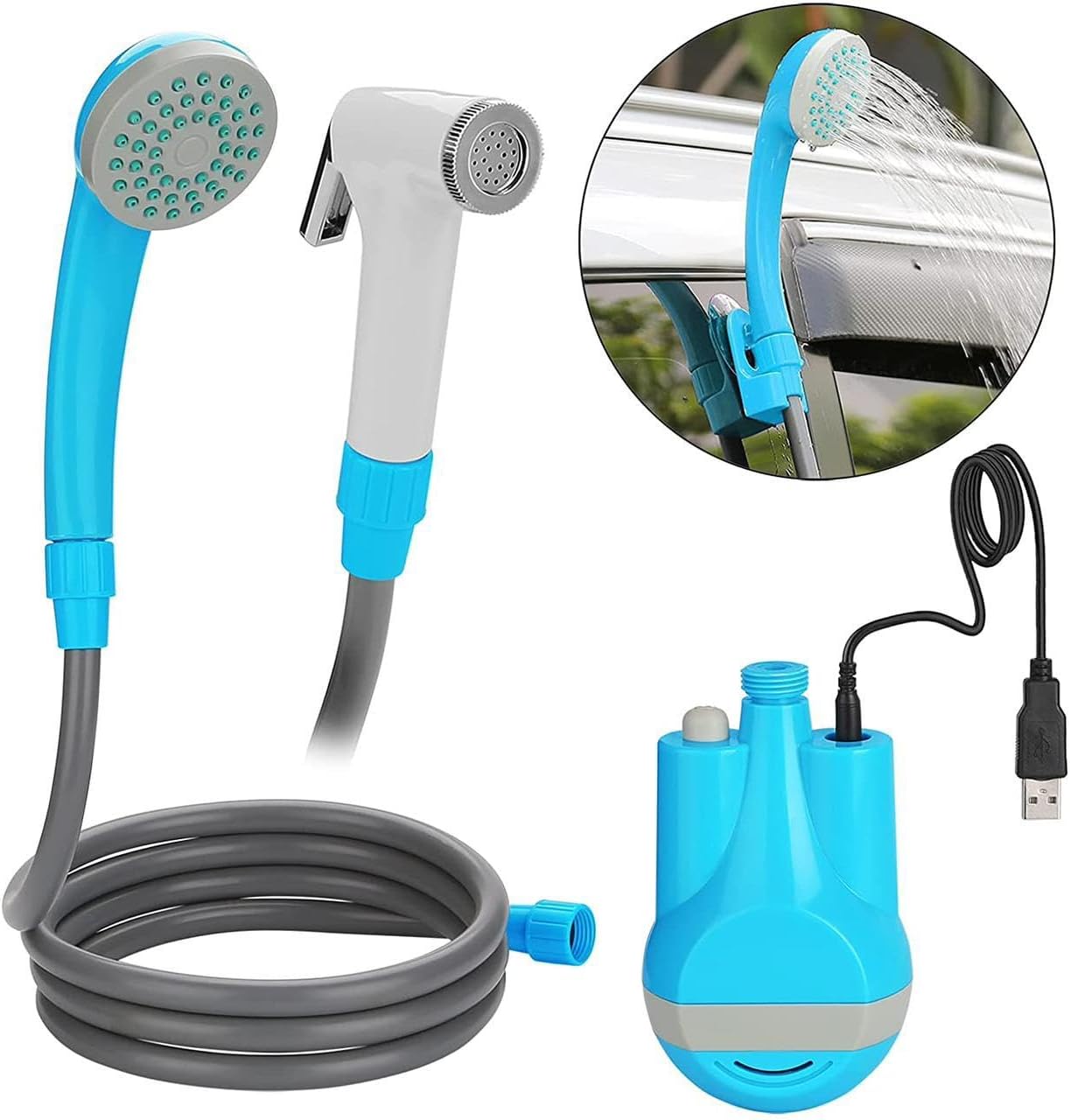 PGT-STORE Portable Camping Shower,Travel Shower Outdoor Portable Shower Head 2200 mAH Rechargeable Battery USB Cable