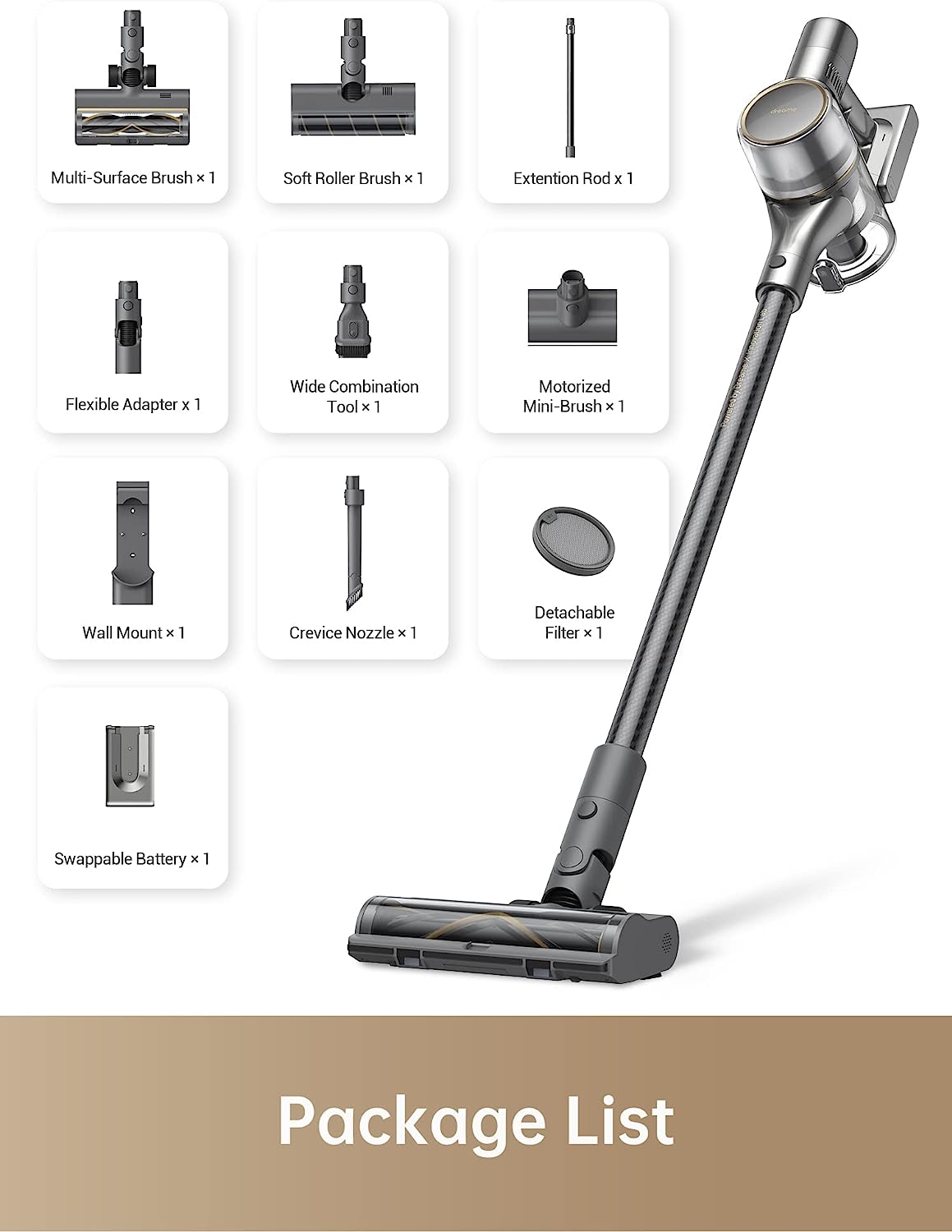 Dreametech R20 Cordless Vacuum Cleaner with Dual Brush Head, Smart Stick Handheld Vacuum，Powerful Rechargeable Vacuum Cleaner, 90 Mins Max Runtime, Perfect for Hard Floor Carpet Pet Hair