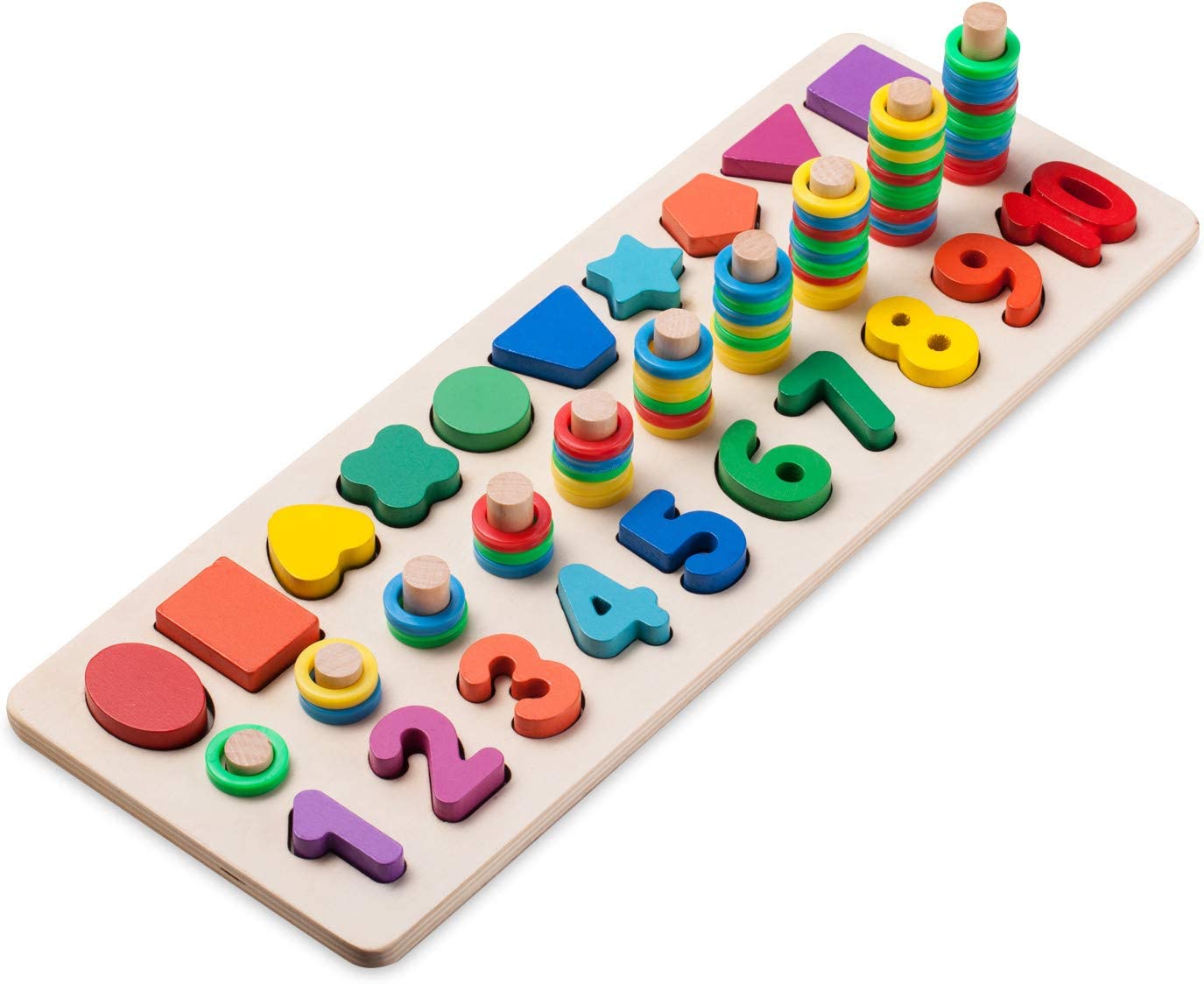 Wood Blocks Puzzle Board Set for Toddler Preschool Kids, Learning & Educational Toys for Number Counting, Colours Stacking, Shape Sorting, Early Education Toy
