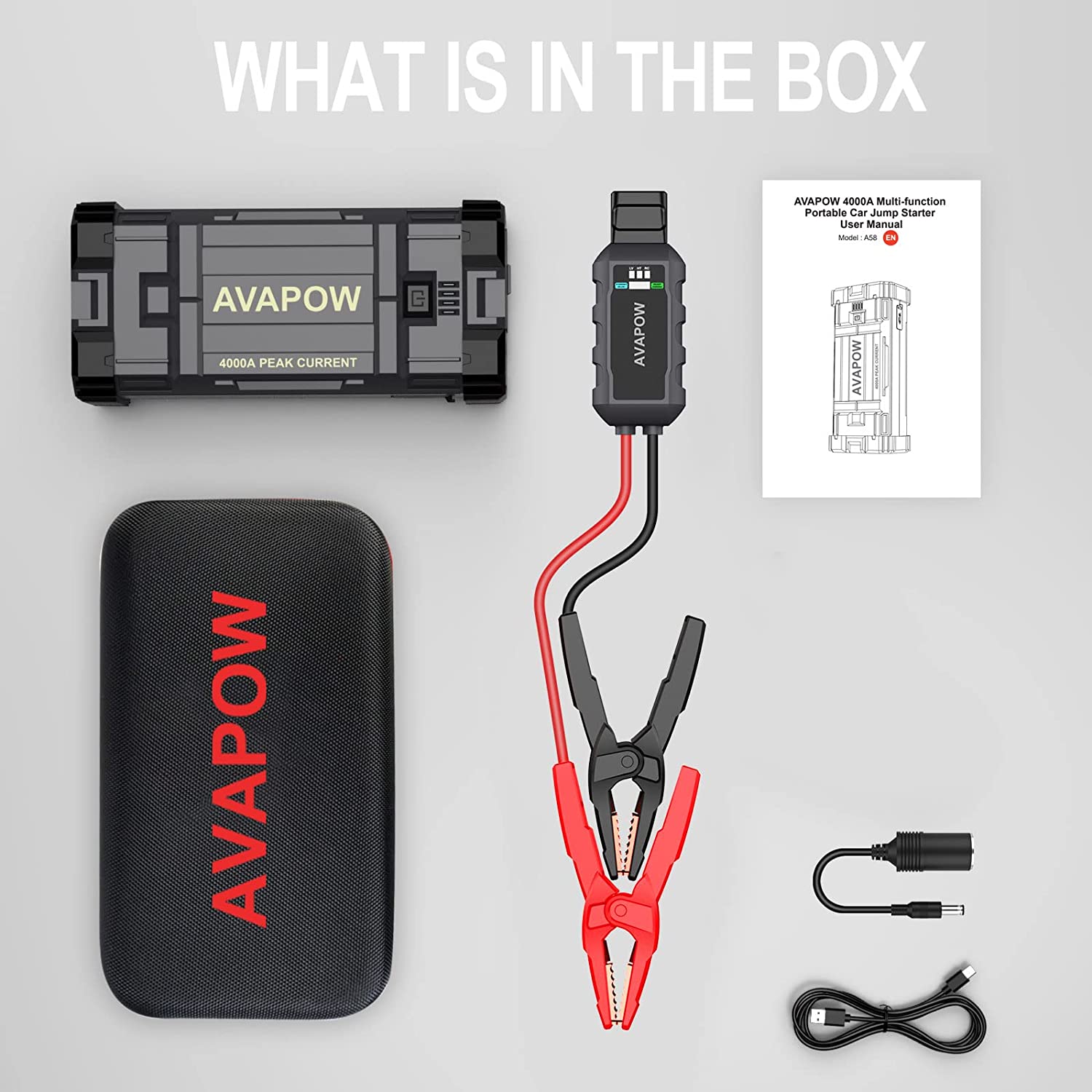 AVAPOW Car Jump Starter, 4000A Peak Battery Jump Starter (for All Gas or Up  to 10L