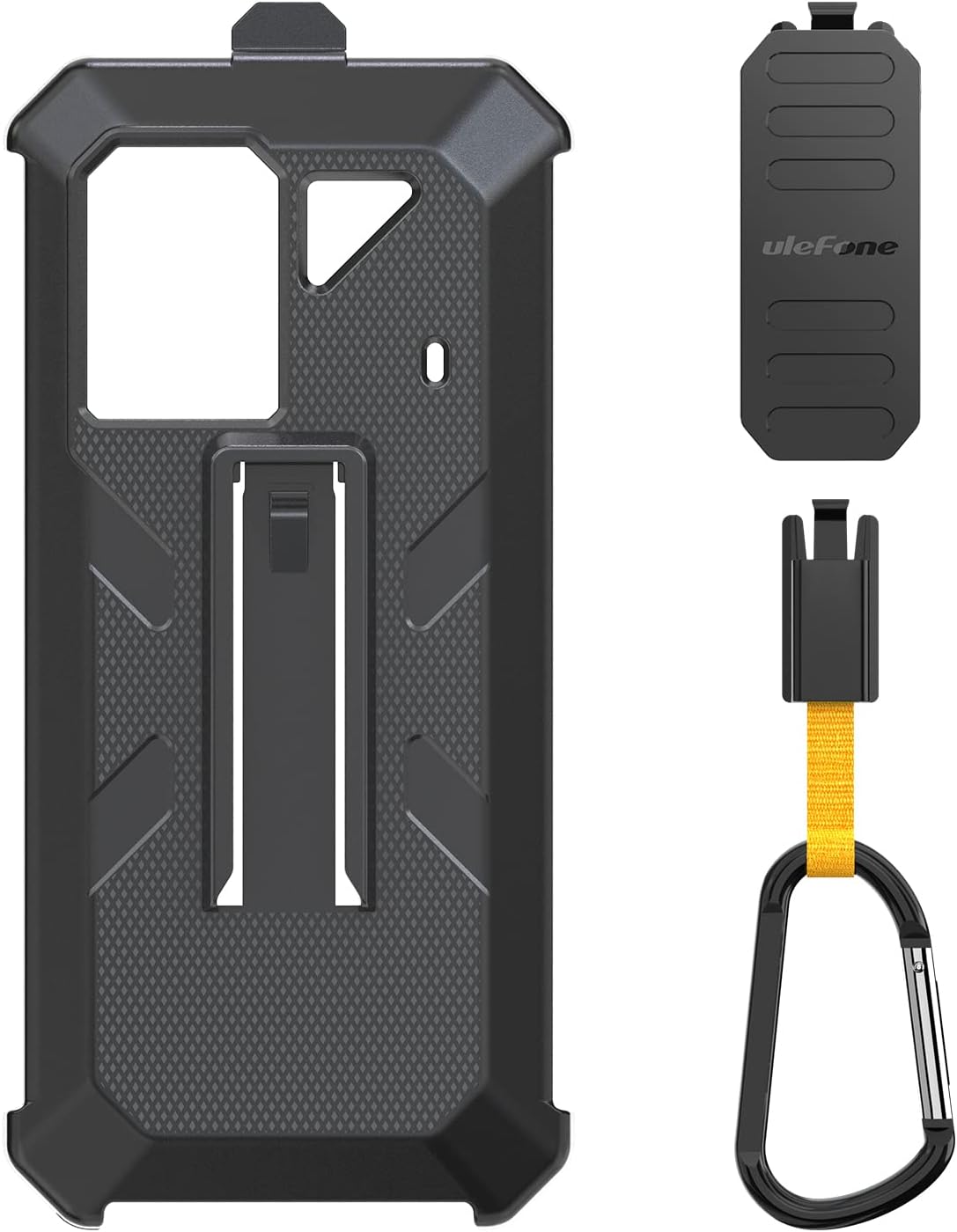 Ulefone Multifunctional Protective Shockproof Case for Power Armor 18 18T 19 19T Rugged Smartphone with Back Clip Carabiner Full Protection Soft TPU Matte Silicone Scratch Resistant Anti-Fall Black